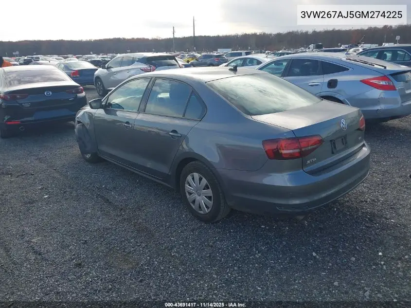 3VW267AJ5GM274225 2016 Volkswagen Jetta 1.4T S