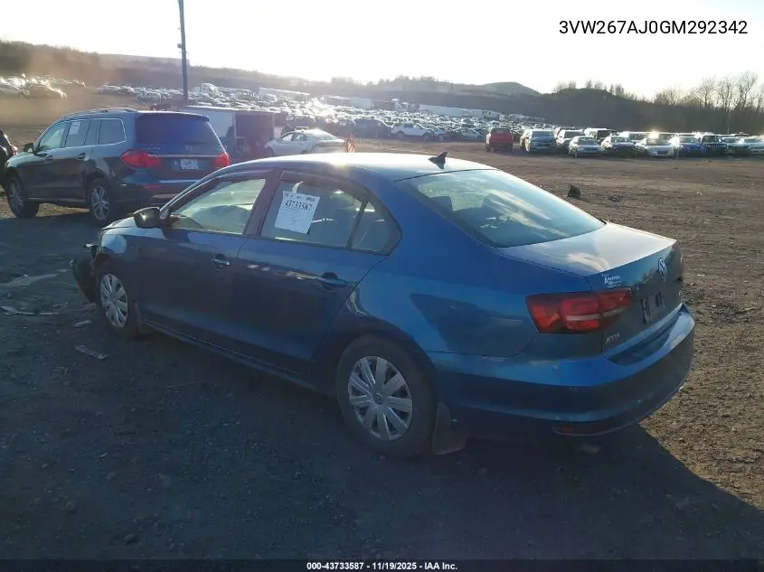 3VW267AJ0GM292342 2016 Volkswagen Jetta 1.4T S