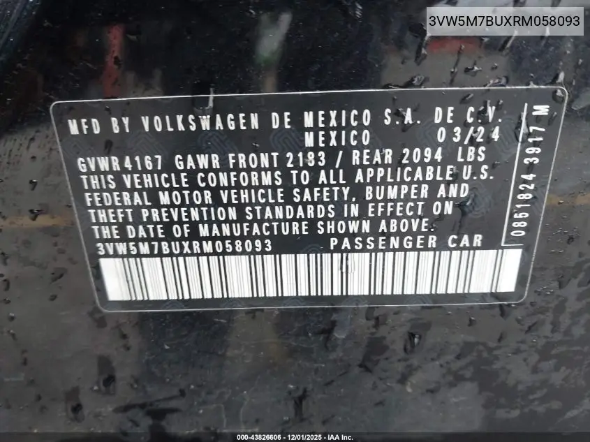 3VW5M7BUXRM058093 2024 Volkswagen Jetta 1.5T S