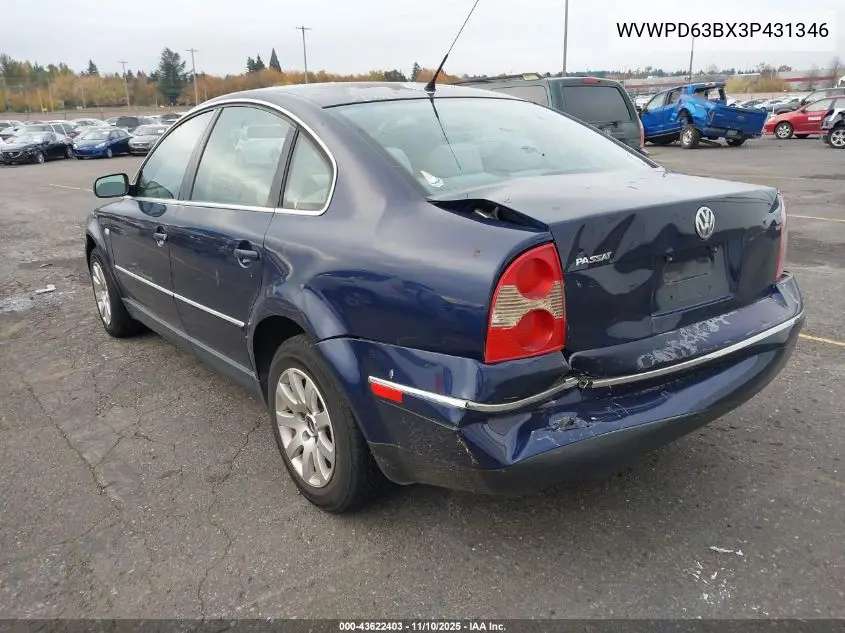 WVWPD63BX3P431346 2003 Volkswagen Passat Gls