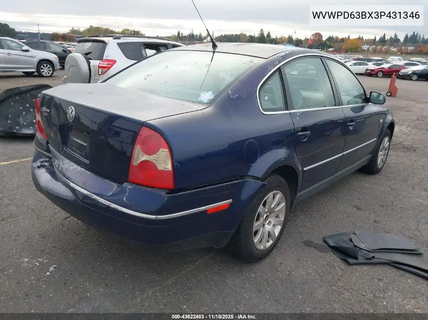 WVWPD63BX3P431346 2003 Volkswagen Passat Gls