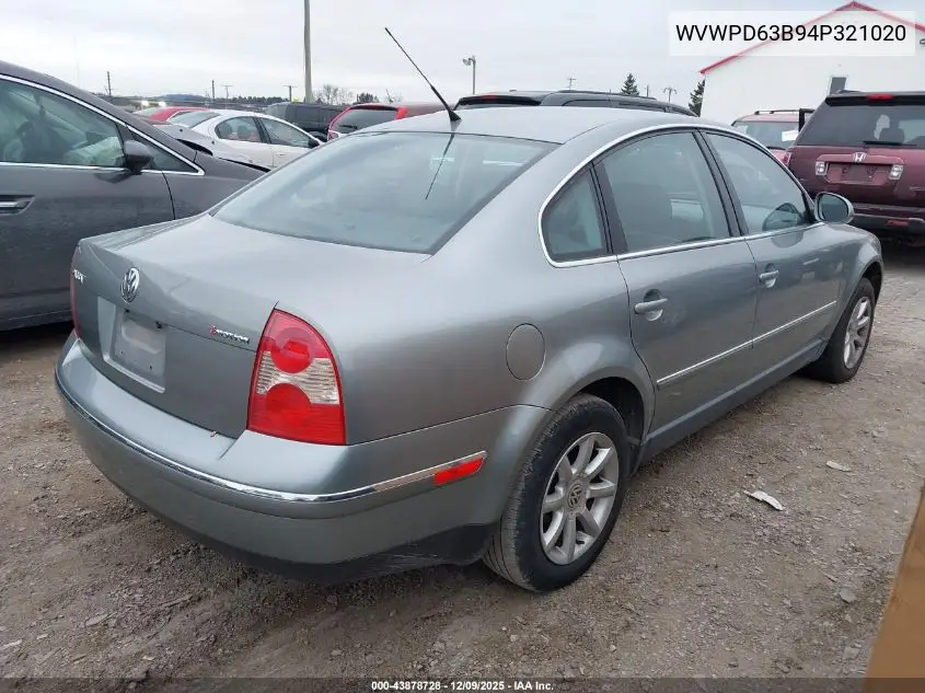 WVWPD63B94P321020 2004 Volkswagen Passat Gls