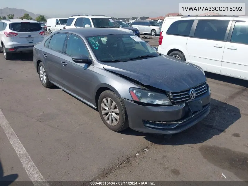 1VWAP7A33CC015092 2012 Volkswagen Passat S