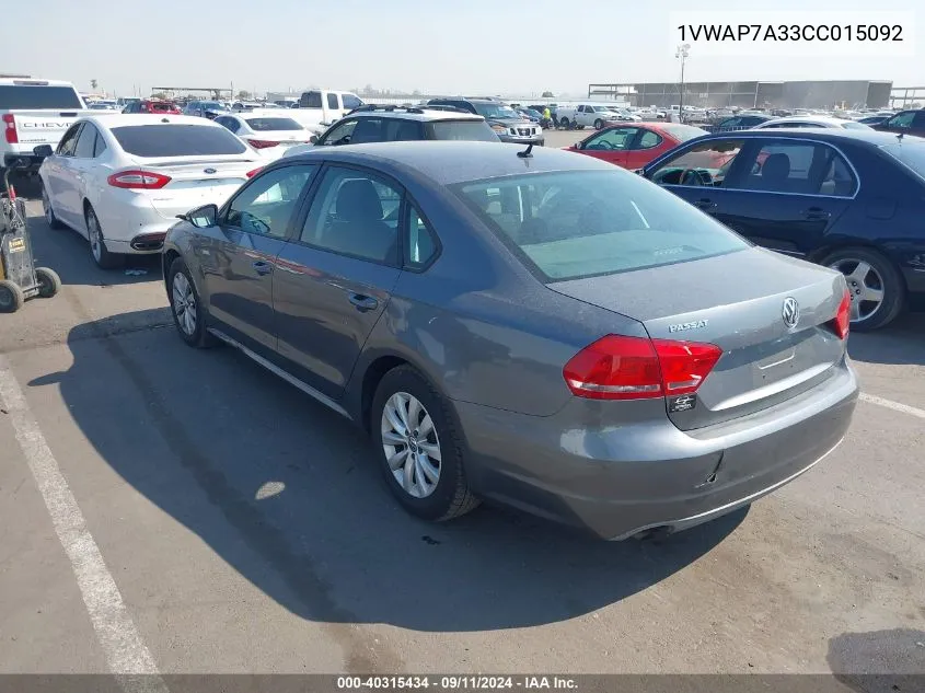 1VWAP7A33CC015092 2012 Volkswagen Passat S