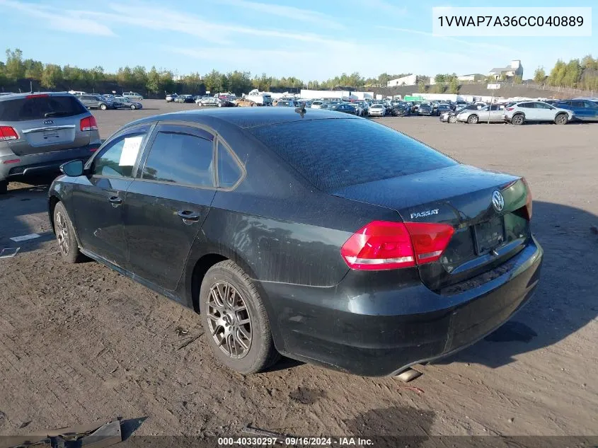 1VWAP7A36CC040889 2012 Volkswagen Passat 2.5L S