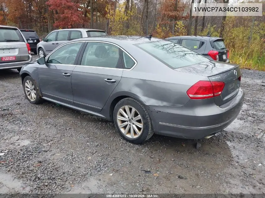 1VWCP7A34CC103982 2012 Volkswagen Passat 2.5L Sel Premium
