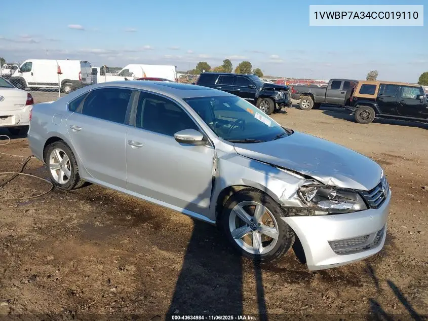 1VWBP7A34CC019110 2012 Volkswagen Passat 2.5L Se