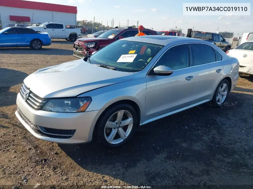 1VWBP7A34CC019110 2012 Volkswagen Passat 2.5L Se
