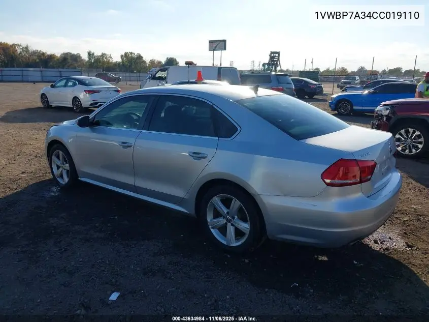 1VWBP7A34CC019110 2012 Volkswagen Passat 2.5L Se