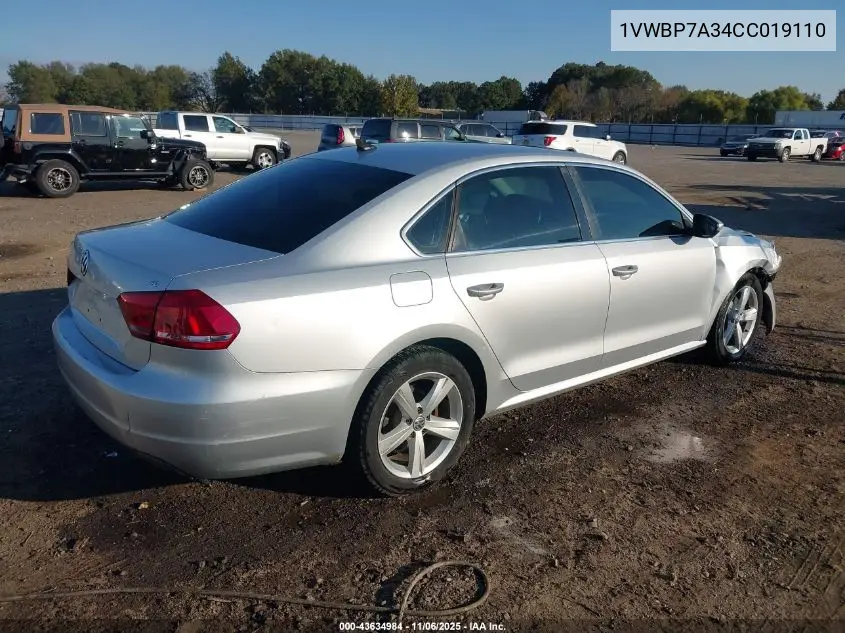 1VWBP7A34CC019110 2012 Volkswagen Passat 2.5L Se