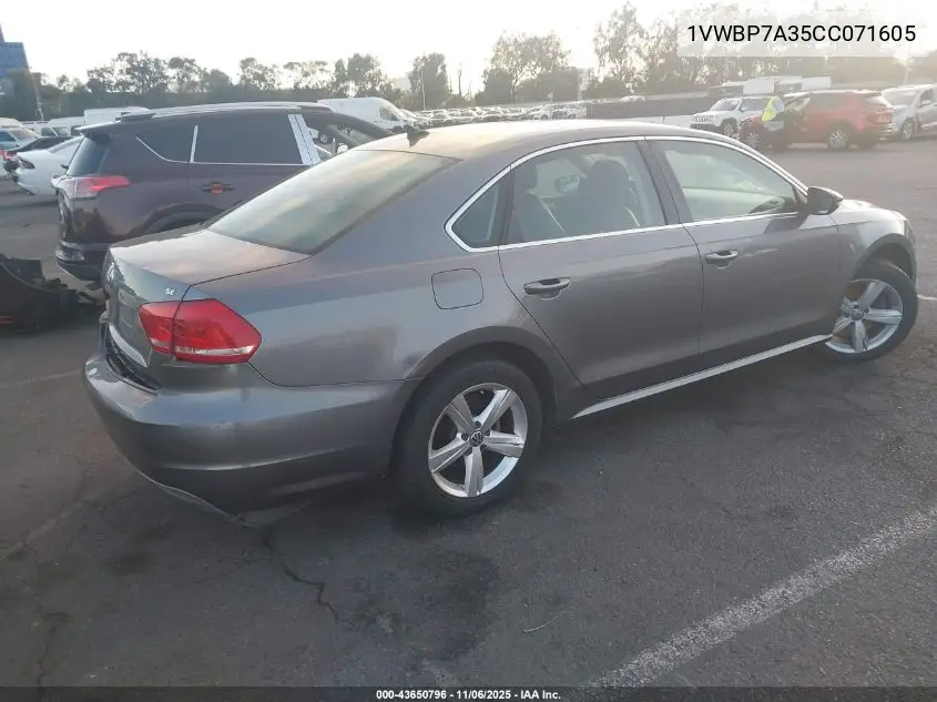 1VWBP7A35CC071605 2012 Volkswagen Passat 2.5L Se