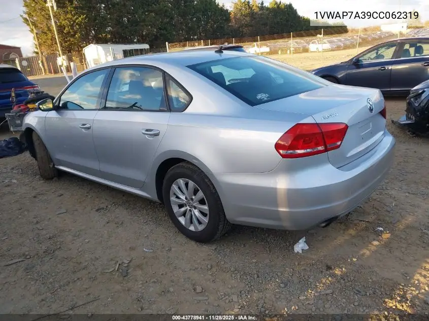 1VWAP7A39CC062319 2012 Volkswagen Passat 2.5L S