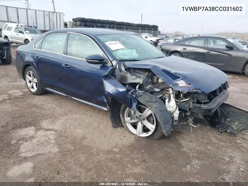 1VWBP7A38CC031602 2012 Volkswagen Passat 2.5L Se