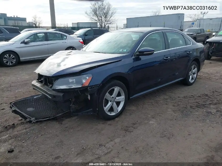 1VWBP7A38CC031602 2012 Volkswagen Passat 2.5L Se