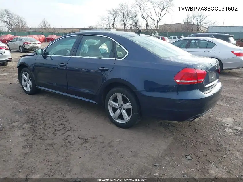 1VWBP7A38CC031602 2012 Volkswagen Passat 2.5L Se