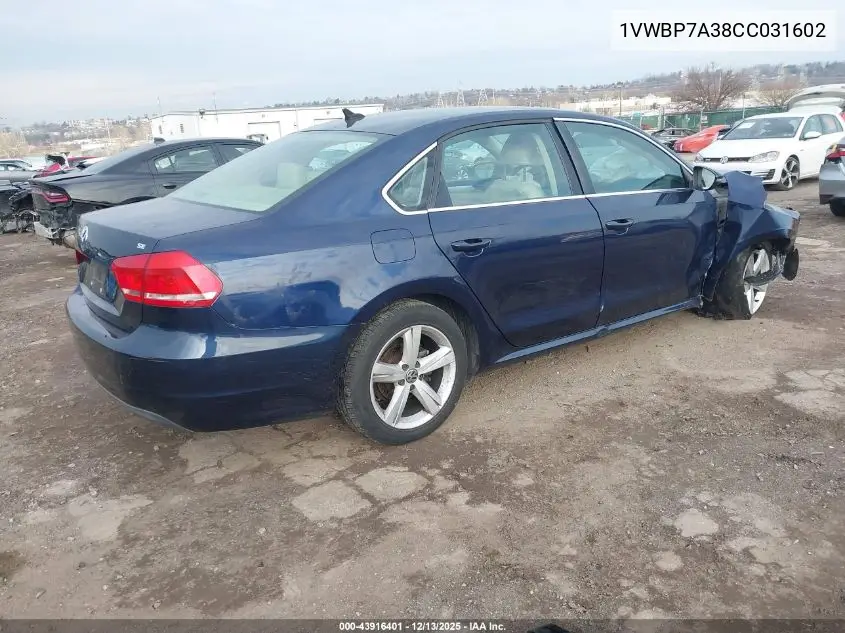 1VWBP7A38CC031602 2012 Volkswagen Passat 2.5L Se
