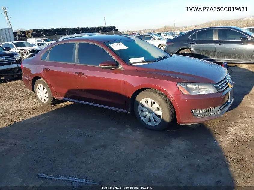 1VWAP7A35CC019631 2012 Volkswagen Passat 2.5L S