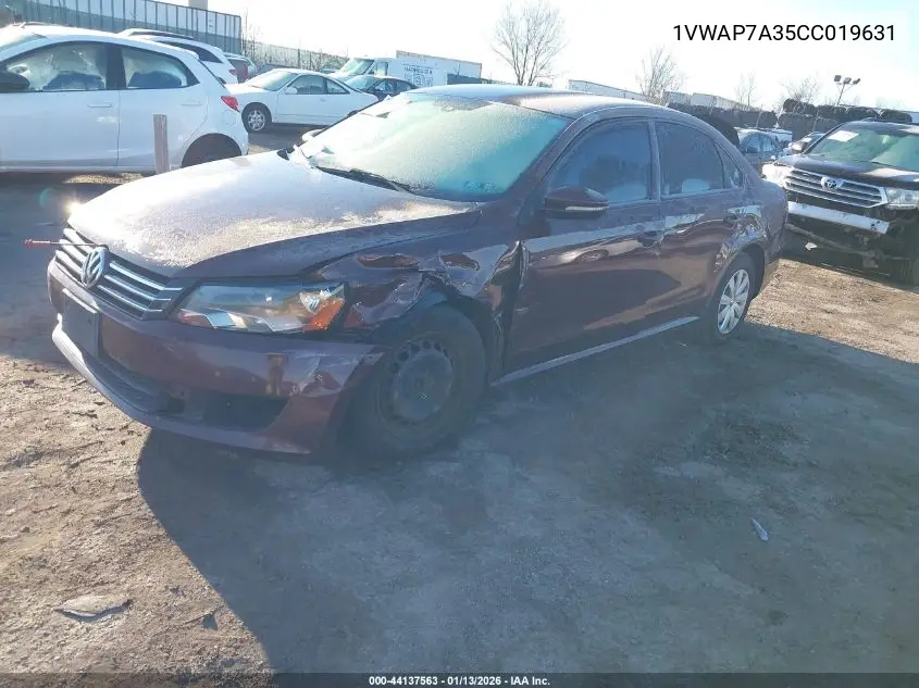 1VWAP7A35CC019631 2012 Volkswagen Passat 2.5L S