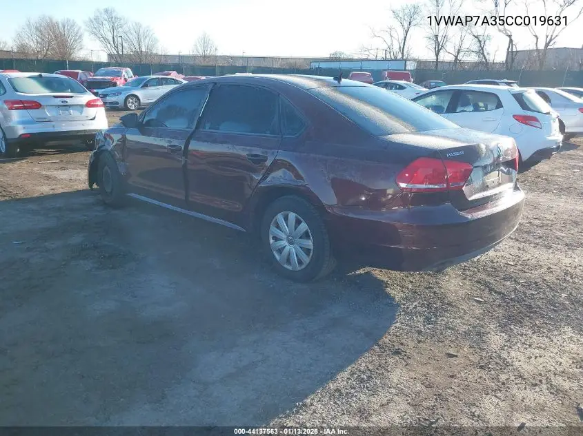 1VWAP7A35CC019631 2012 Volkswagen Passat 2.5L S