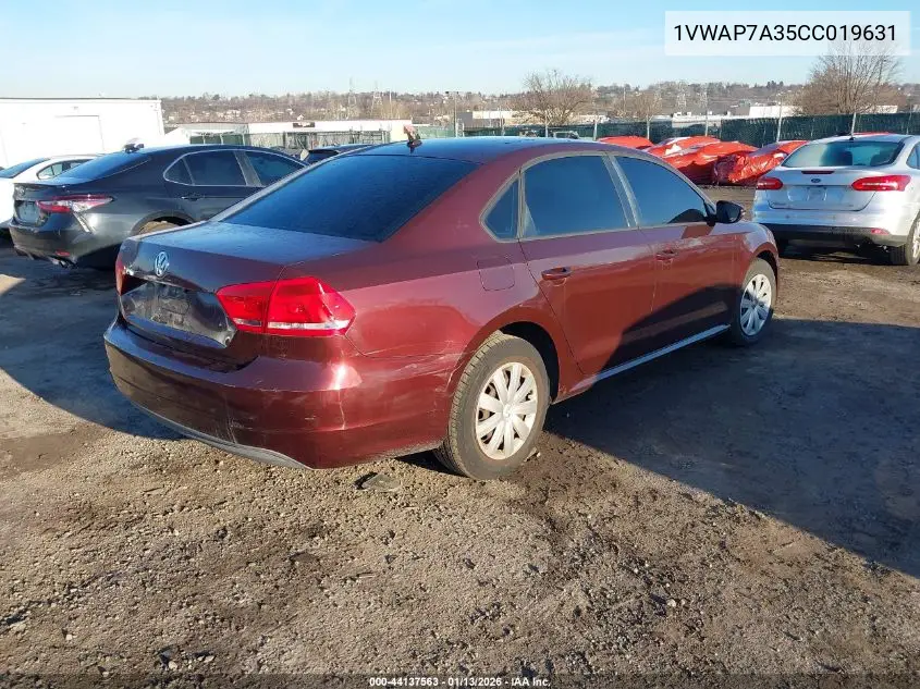 1VWAP7A35CC019631 2012 Volkswagen Passat 2.5L S