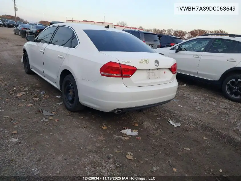 1VWBH7A39DC063649 2013 Volkswagen Passat 2.5L Comfortline