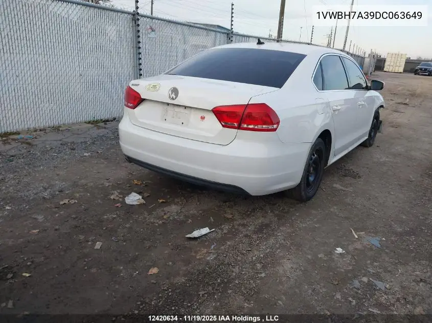 1VWBH7A39DC063649 2013 Volkswagen Passat 2.5L Comfortline