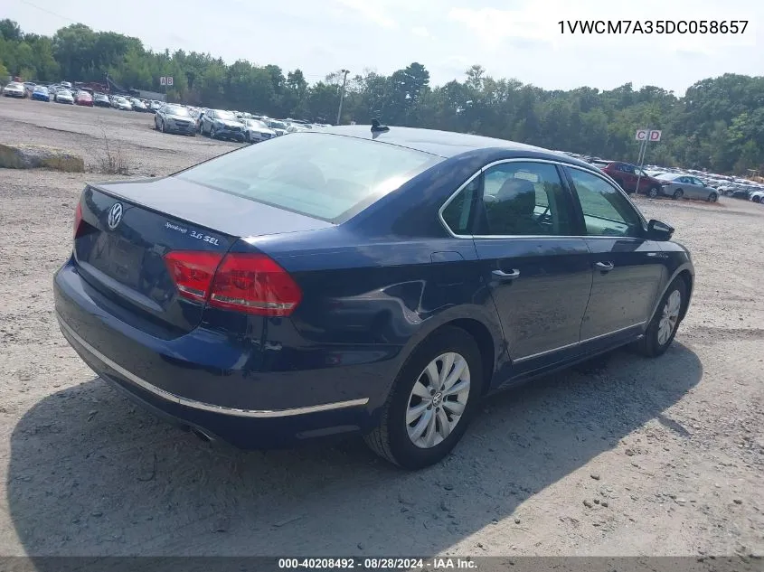 1VWCM7A35DC058657 2013 Volkswagen Passat 3.6L V6 Sel Premium