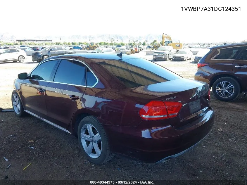 1VWBP7A31DC124351 2013 Volkswagen Passat 2.5L Se