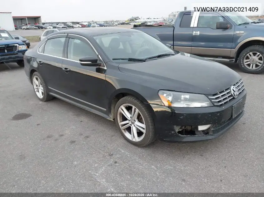 1VWCN7A33DC021409 2013 Volkswagen Passat 2.0L Tdi Sel Premium
