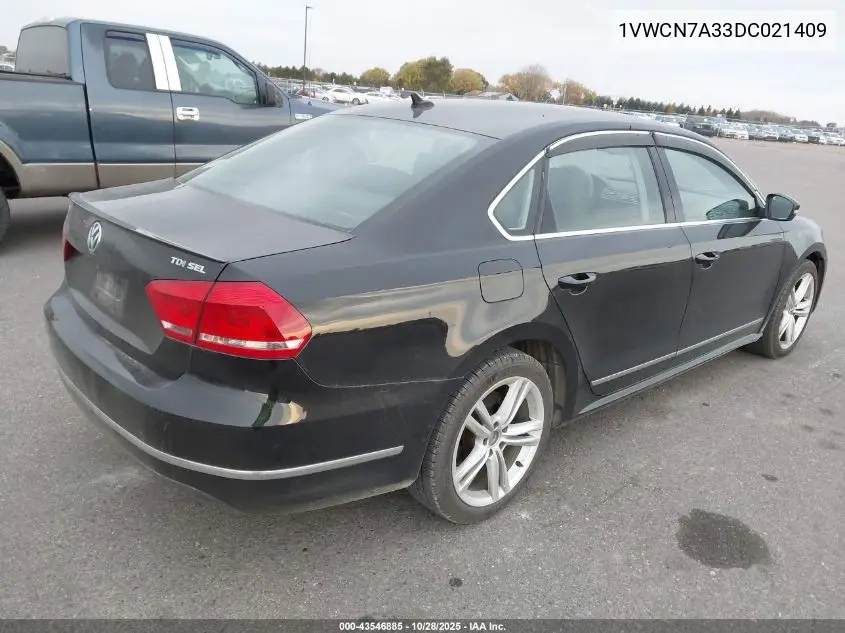 1VWCN7A33DC021409 2013 Volkswagen Passat 2.0L Tdi Sel Premium