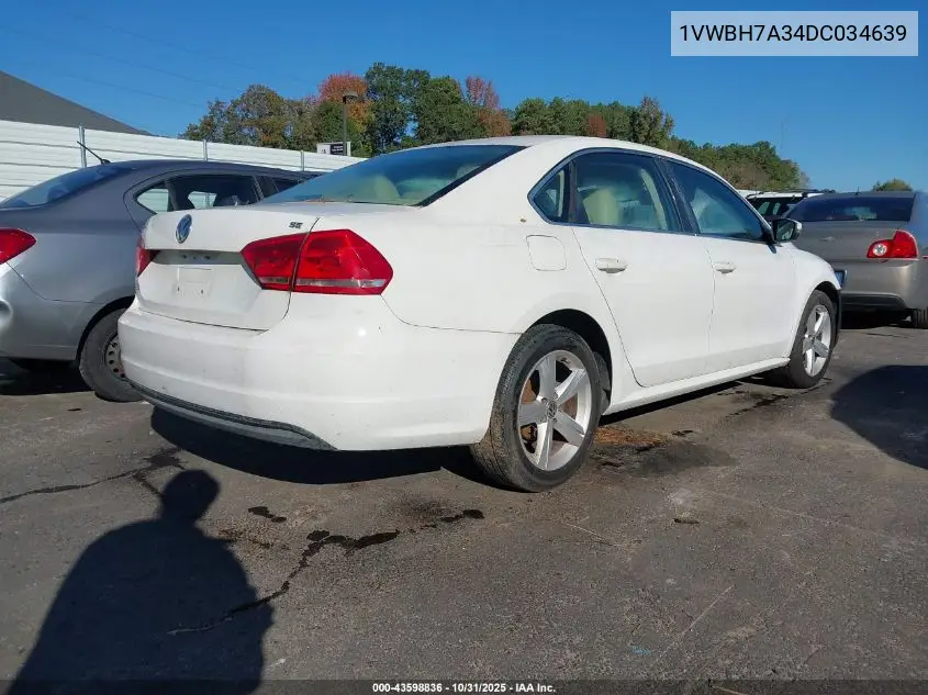 1VWBH7A34DC034639 2013 Volkswagen Passat 2.5L Se