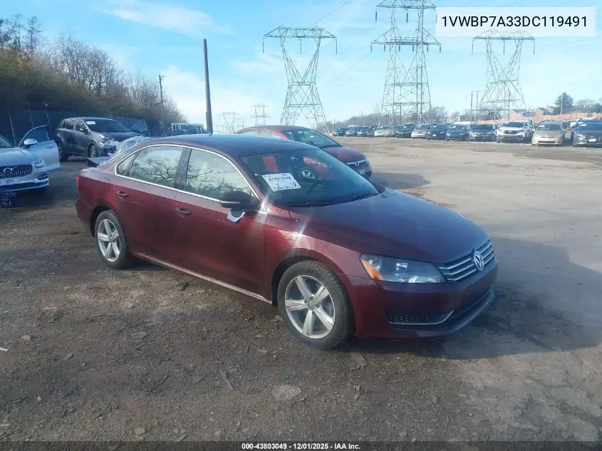 1VWBP7A33DC119491 2013 Volkswagen Passat 2.5L Se