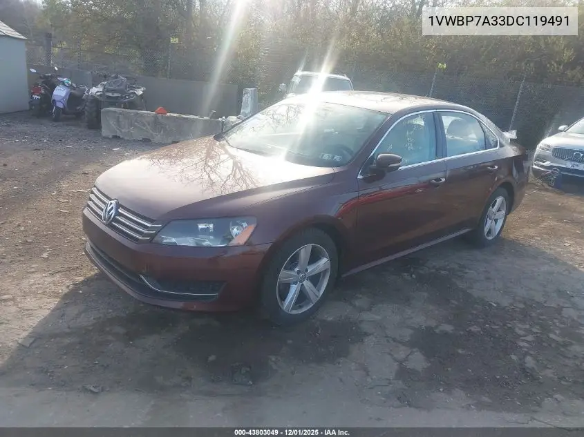 1VWBP7A33DC119491 2013 Volkswagen Passat 2.5L Se