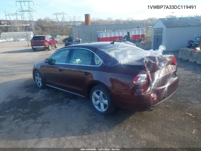 1VWBP7A33DC119491 2013 Volkswagen Passat 2.5L Se