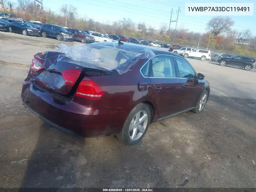 1VWBP7A33DC119491 2013 Volkswagen Passat 2.5L Se
