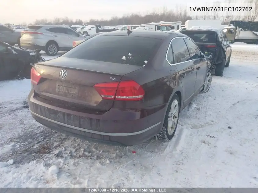 1VWBN7A31EC102762 2014 Volkswagen Passat 2.0 Tdi Comfortline