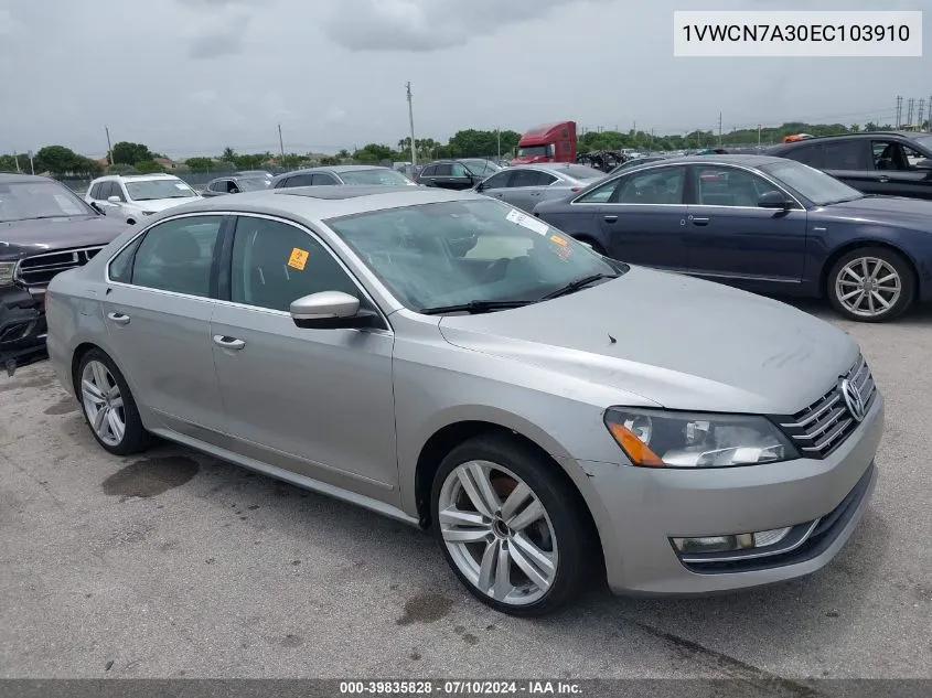 1VWCN7A30EC103910 2014 Volkswagen Passat Sel