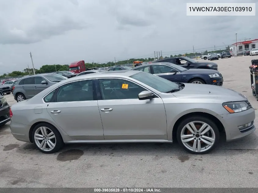 1VWCN7A30EC103910 2014 Volkswagen Passat Sel