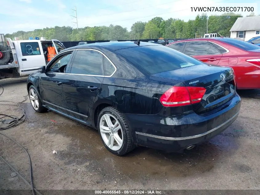 1VWCN7A33EC071700 2014 Volkswagen Passat 2.0L Tdi Sel Premium