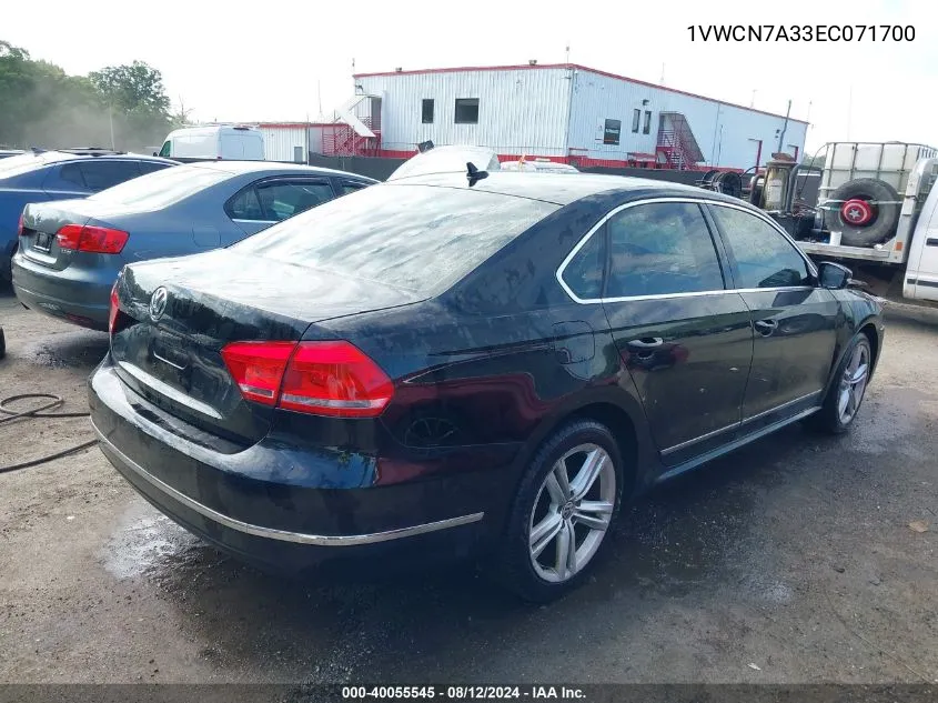 1VWCN7A33EC071700 2014 Volkswagen Passat 2.0L Tdi Sel Premium