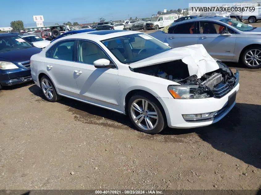 1VWBN7A3XEC036759 2014 Volkswagen Passat 2.0L Tdi Se