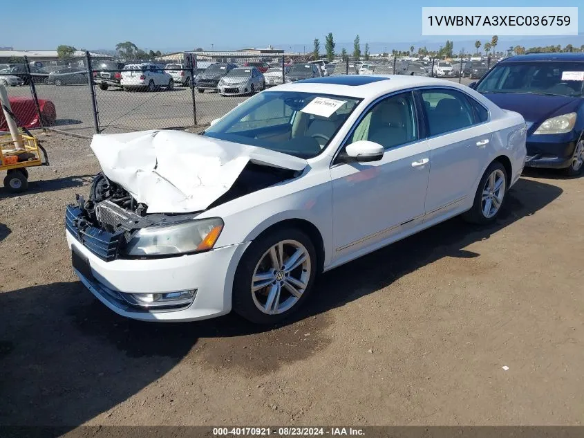 1VWBN7A3XEC036759 2014 Volkswagen Passat 2.0L Tdi Se