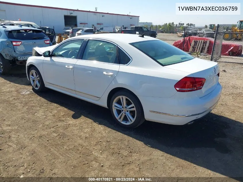 1VWBN7A3XEC036759 2014 Volkswagen Passat 2.0L Tdi Se