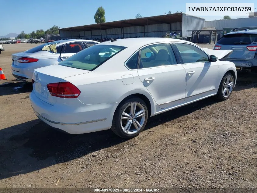 1VWBN7A3XEC036759 2014 Volkswagen Passat 2.0L Tdi Se