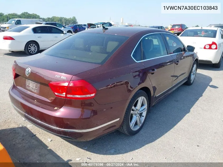 1VWCN7A30EC103843 2014 Volkswagen Passat 2.0L Tdi Sel Premium