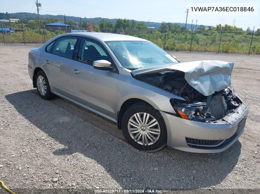 1VWAP7A36EC018846 2014 Volkswagen Passat 2.5L S