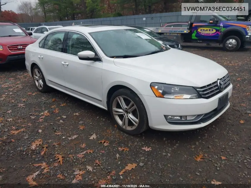 1VWCM7A36EC034451 2014 Volkswagen Passat 3.6L V6 Sel Premium