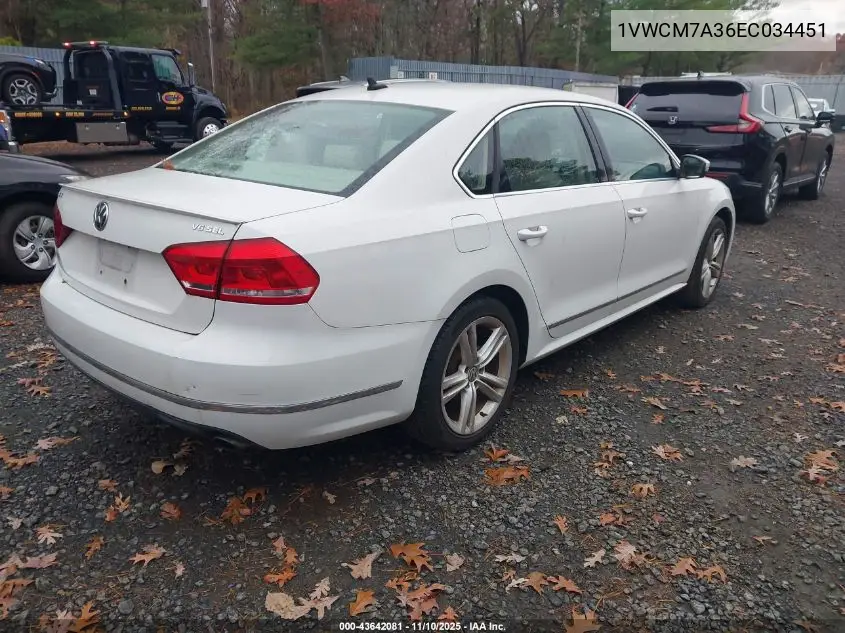 1VWCM7A36EC034451 2014 Volkswagen Passat 3.6L V6 Sel Premium