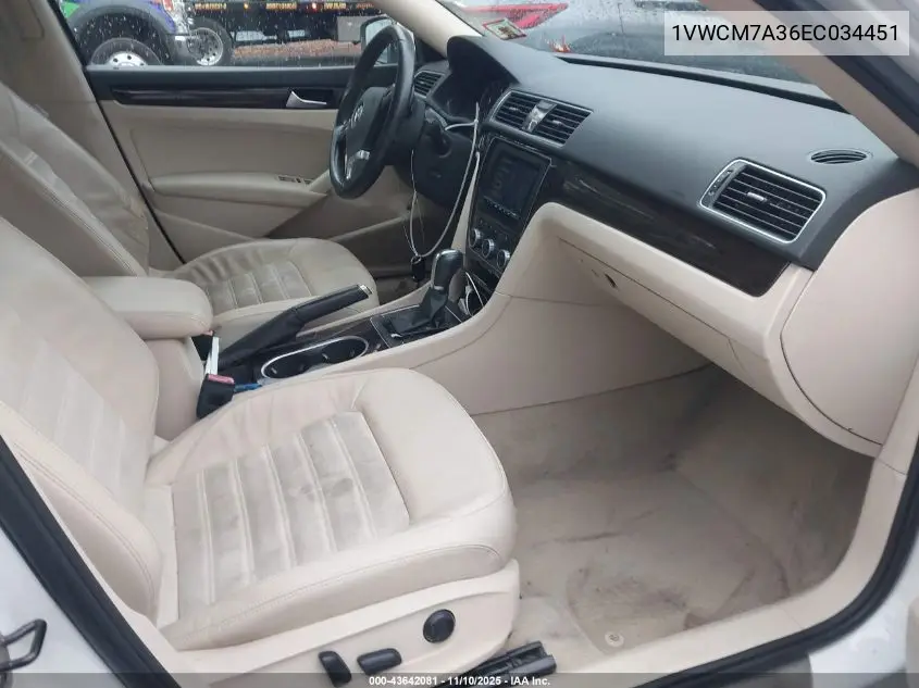 1VWCM7A36EC034451 2014 Volkswagen Passat 3.6L V6 Sel Premium