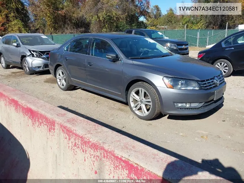 1VWCN7A34EC120581 2014 Volkswagen Passat 2.0L Tdi Sel Premium